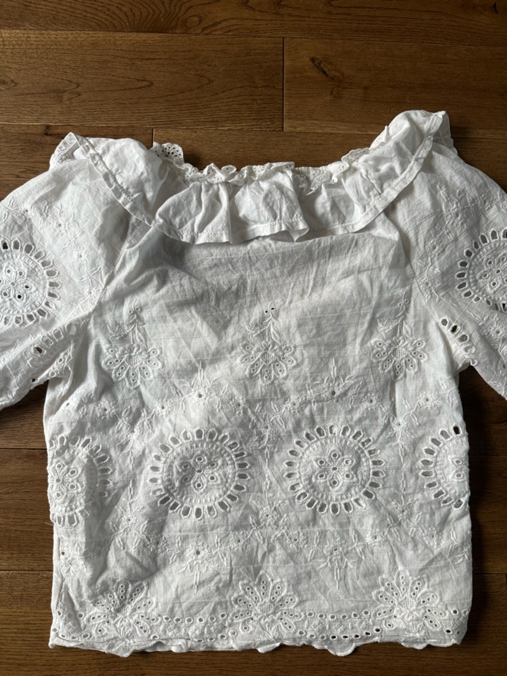 Anthropologie White Eyelet Ruffle V-Neck Top - Picture 10 of 10